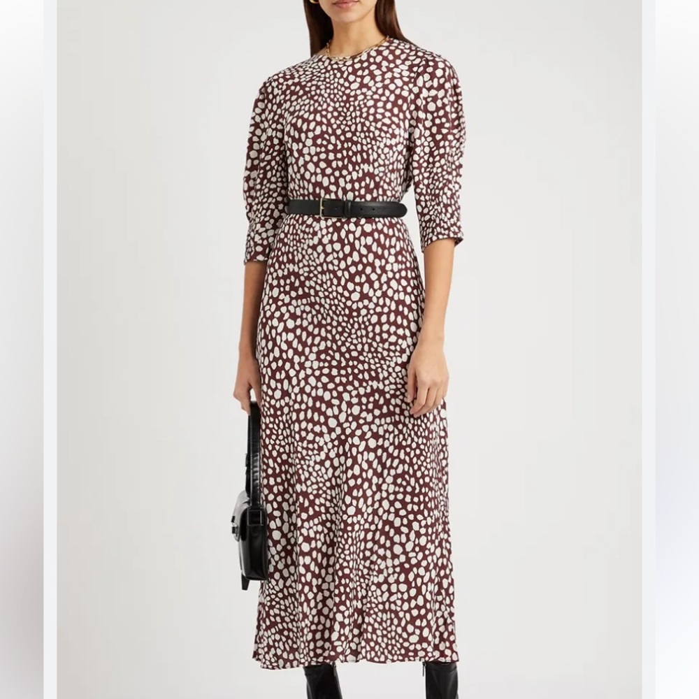 RIXO Jess Brown and White Midi Dress